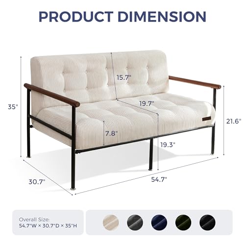 MAXYOYO Loveseat Sofa Chair, Love Seat, Sturdy Metal Frame, Wood Armrests | Button-Tufted Upholstery, Cozy Two-Person Seating for Modern Small Couches in Living Rooms, Bedrooms or Offices, Beige - color: Beige