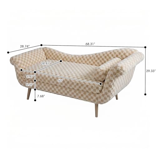 ERYE Upholstered Left Facing Chaise Lounge Chair W/Scroll Arms and Wood Legs, Elegant Chaise Lounge Square Pattern Accent Recliner Lounger Sofa for Living Room Bedroom - color: Pale Camel Faux Fur/L