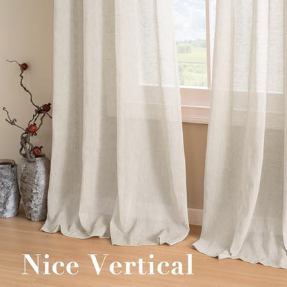 H.VERSAILTEX Natural Linen Sheer Curtains Flax Linen Blended Curtain Panels Living Room, Nickel Grommet Semitransparent Semi-Sheer Soft Privacy Drapes, Natural, 84 inches Long 2 Panels - color: Natural, size: 52"W x 84"L (Pack of 2)