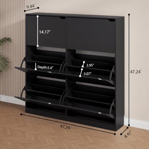 Black Hidden Shoe Storage Cabinet for Entryway with 6 Flip Drawers | Slim & Narrow Design Saves Space, Adjustable Shelves Fit Various Shoes, Ventilation Reduces Odors, Anti-Tip Safety - color: Black, size: Regular 6 Drawers