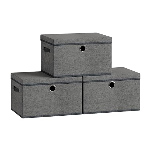 SONGMICS Large Storage Bins with Lids, 3 Pack Foldable Storage Boxes | 3 Pack Foldable Storage Boxes, 31 Quart Fabric Closet Organizer, 15.7 x 11.8 x 9.8 Inches, Slate Gray URFB540GN01 - color: Slate Gray（With Lids）, size: 31 Quart- 3 pack