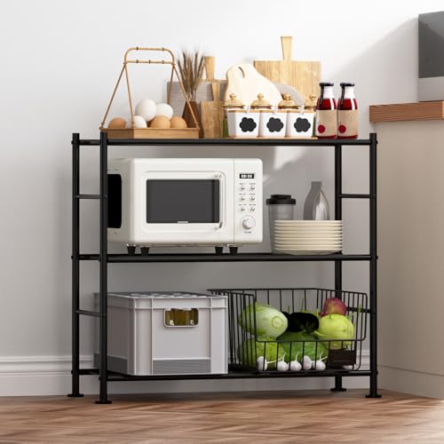 Sakugi Storage Shelves - 3 Tier Shelf Organizer, Heavy Duty Garage Shelving Unit with Leveling Feet, Stable Metal Shelves Organizer for Pantry, Kitchen and Closet, 33.0" W x 12.6" D x 30.4" H, Black - color: Black, size: 33.0W×12.6D×30.4H(3T)