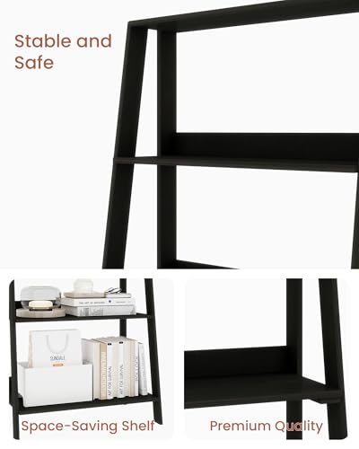 6-Tier Ladder Shelf, Wooden Bookshelf Bookcase, Freestanding Corner Storage Shelves for Living Room, Kitchen, Bedroom, Balcony, Black