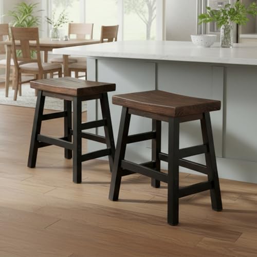 Alaterre Furniture Pomona Rustic Industrial Barstool – 20” Backless Counter Stool with Solid Pine Wood Seat and Black Metal Legs – Farmhouse Seating for Dining Room, Kitchen, or Office (Natural/Black) - style: Metal Frame Barstool