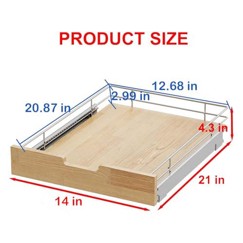 Sikarou Pull Out Cabinet Organizer 14"W x 21"D Wood and Wire Storage Shelf - size: 1-TIE 14*21 WM