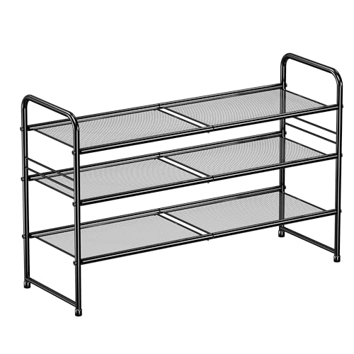 SUFAUY 3-Tier Mesh Shoe Rack, Closet Metal 33" Wide Shoe Shelf Heavy Duty, Black - color: Black, size: 3 Tier