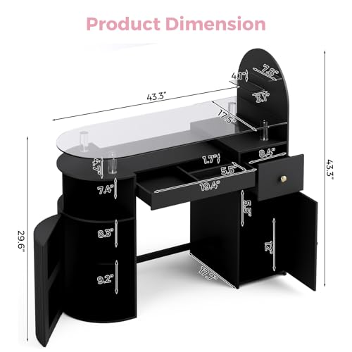 Manicure Table Nail Station with Tempered Glass Top, Professional Nail Tech Desk with Storage Cabinet & Drawer, Acetone Resistant, for Nail Beauty Salon Workstation(Black) - color: Black, size: no dust collector