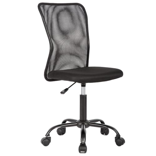 BestOffice | Armless Office Chair | Black | with Lumbar Support | Ergonomic Computer Chair with Height Adjustment, 360 Swivel, High Density Cushion & Rotatable Wheels | For Home, Office - color: Black