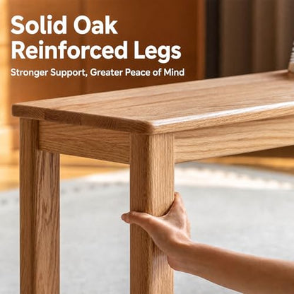 Solid Oak Skinny Bed Bench, Natural Finish – Space-Saving 39.4" Narrow Bench for Bedroom, Entryway, Living Room, Hallway, Kitchen - size: 39 Inch（Square corners)