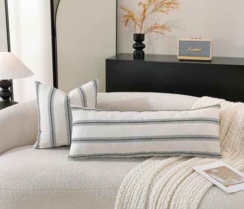 Cethom Boho Lumbar Pillow Covers 14x36 Long, Pack of 1, Black Striped Decorative Body Pillowcase for Couch Bed, Textured Farmhouse Accent Cushion Covers for Living Room Bedroom Sofa Home Decor - color: Black, size: 36" x 14" (Pack of 1)