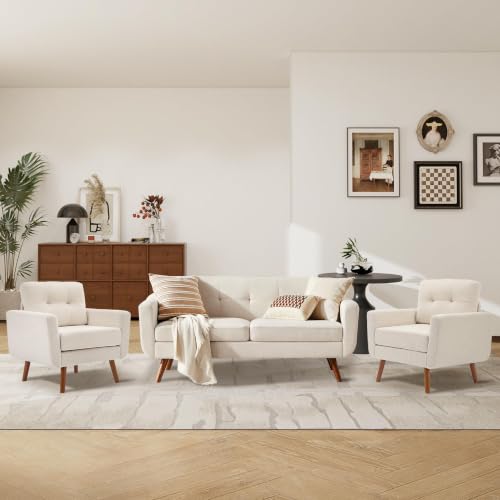 Tbfit Linen Fabric Single Sofa, Accent Chair, Mid Century Modern Armchair for Living Room, Bedroom Button Tufted Upholstered Comfy Reading Sofas, Beige - color: Beige, size: Single*2
