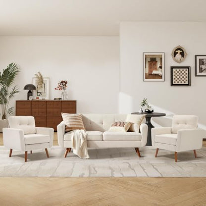 Tbfit Linen Fabric Single Sofa, Accent Chair, Mid Century Modern Armchair for Living Room, Bedroom Button Tufted Upholstered Comfy Reading Sofas, Beige - color: Beige, size: Single*2