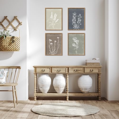 Heiple Framed Boho Wall Art Set of 4 Wooden Wall Art for Rustic Vintage Farmhouse Home Living Room Bedroom Bathroom Kitchen Wall Decor (Brown, 16"x20") - size: 16"x20"
