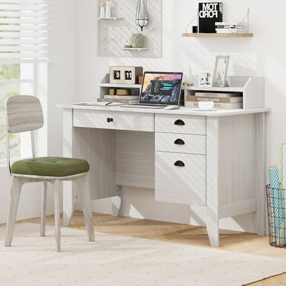 48" Computer Desk with 4 Storage Drawers and Hutch Wood Executive Table for PC Laptop