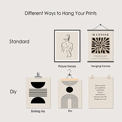 KBKBART Matisse Wall Art Prints, Abstract Matisse Wall Art Exhibition Posters, Black Beige Women Body Line Art Leaf Boho Art Prints, Living Room Wall Decor（8x10inch, Unframed | Canvas Prints Paintings Artwork, Black And White Neutral Abstract Boho Wall De