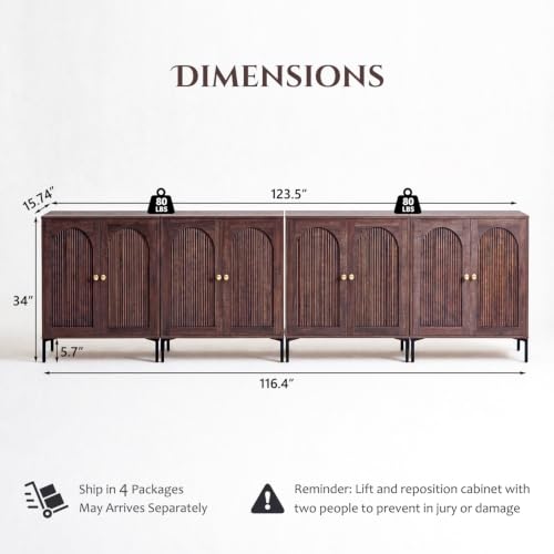 IFBUY 123.5" W Mid Century Modern TV Stands for Living Room, Brown | Wood Entertainment Center w/Adjustable Shelves, Media Console w/Arched Fluted Doors, Entryway Cabinet Fits 80, 85, 95 Inch TV - color: Brown, size: 15.75"D x 123.5‬"W x 34"H