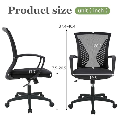 Home Office Chair Mid Back PC Swivel Lumbar Support Adjustable Desk Task Computer Ergonomic Comfortable Mesh Chair with Armrest (Dark Black) - color: Dark Black
