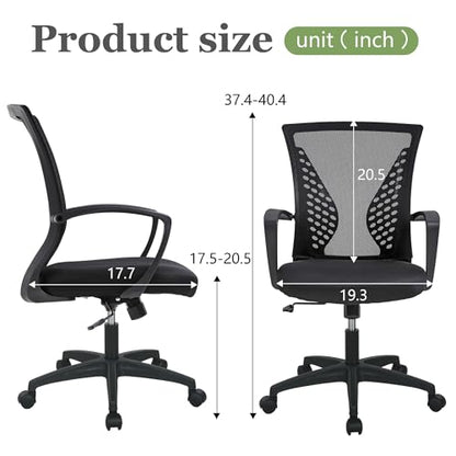 Home Office Chair Mid Back PC Swivel Lumbar Support Adjustable Desk Task Computer Ergonomic Comfortable Mesh Chair with Armrest (Dark Black) - color: Dark Black