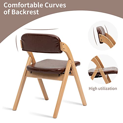 PU Folding Chairs with Padded Seats | Wooden Stackable Foldable Dining Chair Set of 2 Easy to Assemble Extra for Guests Kitchen Office Wedding - color: Wood With Pu, size: 2PCS
