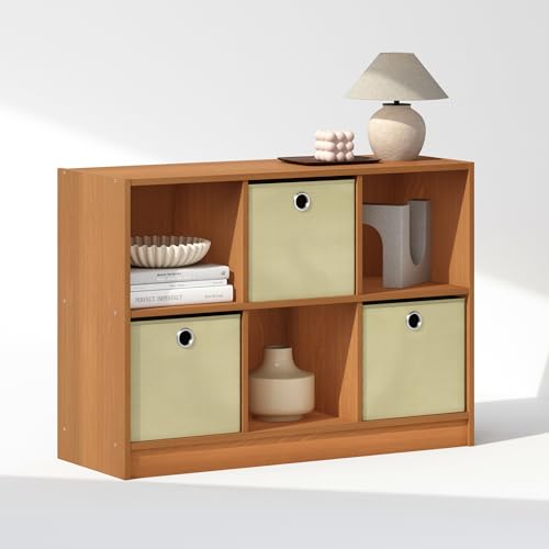 Furinno Cubic Closet Organizers and Storage, 6-Cube Closet Organizer with Bins, Open Shelf Storage, for Wardrobe, Bedroom, Living Room, Light Cherry - color: Light Cherry/Ivory