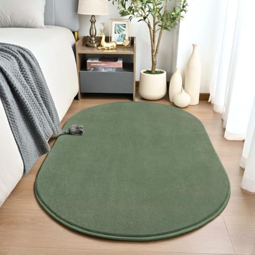 Soft Oval Rugs for Bedroom Living Room, 3x5 Sage Green Bedside Rug | Thickened Memory Foam Rug with Upgraded Non-Slip Silicone Backing, Fluffy Washable Rug for Boys Girls Dorm Nursery Room Decor - color: Sage Green, size: 3' x 5' (Oval)