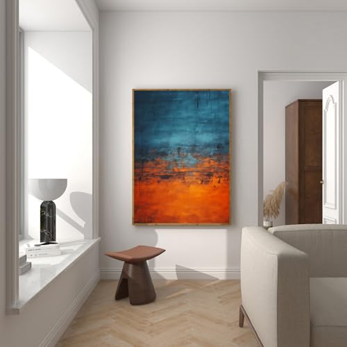 XASUBH Blue Orange Abstract Wall Art Modern Poster 16x24 Inch Unframed | modern abstract wall art blue orange wall decor minimalist art print for living room bedroom office and contemporary decor - color: Blue and Orange