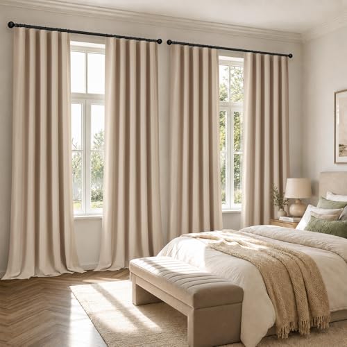 MIULEE Beige Pinch Pleat Blackout Curtains 40x120 Inch Length 2 Panels Set | Back Tab Rod Pocket Pleated, Thermal Insulated, Bedroom Living Room Darkening Drapes, Soundproof Curtains with Hooks - color: Beige, size: 40"W x 120"L (Pack of 2)