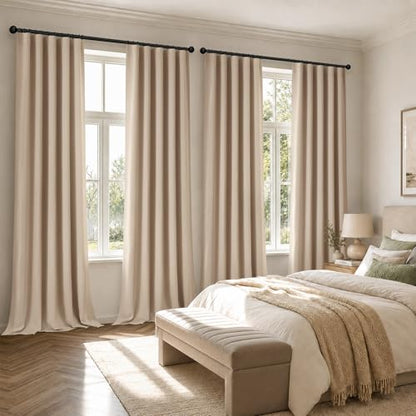 MIULEE Beige Pinch Pleat Blackout Curtains 40x120 Inch Length 2 Panels Set | Back Tab Rod Pocket Pleated, Thermal Insulated, Bedroom Living Room Darkening Drapes, Soundproof Curtains with Hooks - color: Beige, size: 40"W x 120"L (Pack of 2)