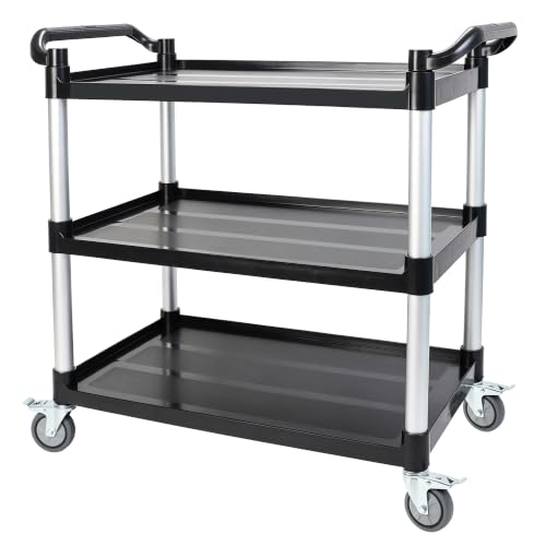 3-Tier Heavy Duty Utility Cart with 4 Silent Lockable Wheels (Large) | Easy Assembly, Lightweight Sturdy Mobility; Cart for Restaurant Salon Warehouse Office Hotel Janitorial Service &Household - size: Large