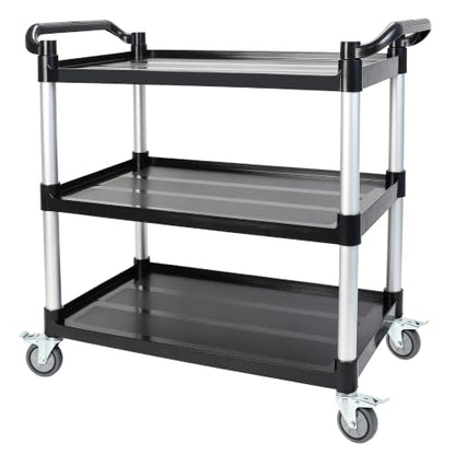 3-Tier Heavy Duty Utility Cart with 4 Silent Lockable Wheels (Large) | Easy Assembly, Lightweight Sturdy Mobility; Cart for Restaurant Salon Warehouse Office Hotel Janitorial Service &Household - size: Large