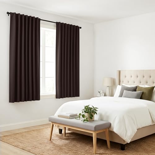 PONY DANCE Blackout Curtains Thermal Insulated Window Treatment Panels Room Darkening Shade Drapes for Living Room Back Tab/Rod Pocket Bedroom Draperies, 34 x 63 Inch, Brown, 2 Panels - color: Brown, size: 34"W x 63"L (Pack of 2)