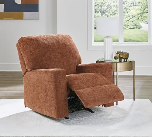 Signature Design by Ashley Aviemore Rocker Recliner, No Assembly Required | Plush manual rocker, Space-saving 12-in wall space, Durable metal-reinforced frame, 100% polyester chenille fabric - color: Spice, style: Recliner