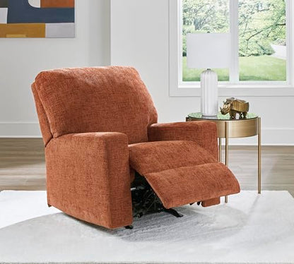 Signature Design by Ashley Aviemore Rocker Recliner, No Assembly Required | Plush manual rocker, Space-saving 12-in wall space, Durable metal-reinforced frame, 100% polyester chenille fabric - color: Spice, style: Recliner
