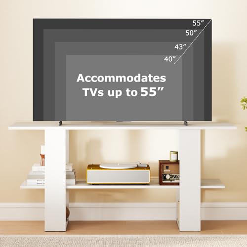 GIANTEX Modern TV Stand for 55 Inch TV, White Entertainment Center with Open Storage Shelf, Wood Media Console Table for Living Room Bedroom Entryway - color: White