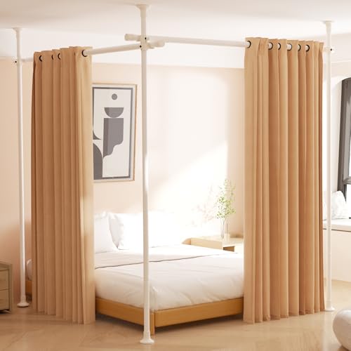 Room Divider, No Drilling Curtain Rod for Room Separation, 4-10ft (H) 28-114inch(W) Adjustable Heavy Duty Floor to Ceiling Tension Rod Wall Dividers Temporary Privacy Separator Window Rods White - color: White, size: 28-114 inch