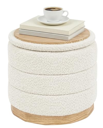 PINPLUS Chenille Folding Ottoman Footstool, Round Storage Ottoman, Soft Fabric, 260 lbs Load Capacity, Small Ottoman for Living Room, Bedroom, Dorm, White Colors - color: White, size: 15.3"D x 15.3"W x 14.5"H