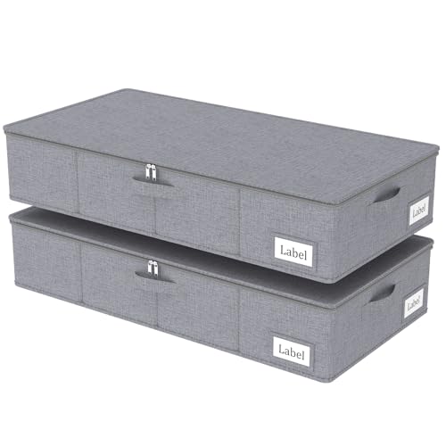 Yawinhe 48L Foldable Underbed Storage Bags, 2 Pack Closet Organizer,Grey | Blanket Storage Bags with Clear Window and 4 Handles; Foldable Underbed Bins Containers with Clear Window for Beddin - color: Grey, size: 31.5x15.7x6in/2-Pack
