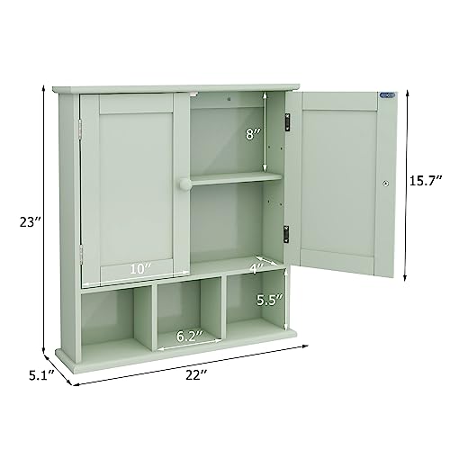 TaoHFE Green Medicine Cabinet,Bathroom Wall Cabinet with 2 Door | Adjustable Shelves,Over The Toilet Storage Cabinet,Green Bath room Cabinet Wall Mounted,Medicine Cabinets for Laundry Kitchen - color: Green