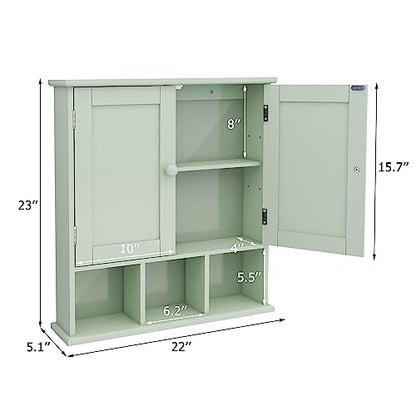 TaoHFE Green Medicine Cabinet,Bathroom Wall Cabinet with 2 Door | Adjustable Shelves,Over The Toilet Storage Cabinet,Green Bath room Cabinet Wall Mounted,Medicine Cabinets for Laundry Kitchen - color: Green