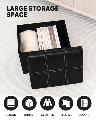 B FSOBEIIALEO Folding Storage Ottoman Cube, Faux Leather Footrest Seat Coffee Table, Black 16.5"x12.6"x12.6" - color: Black 16.5"x12.6"x12.6"