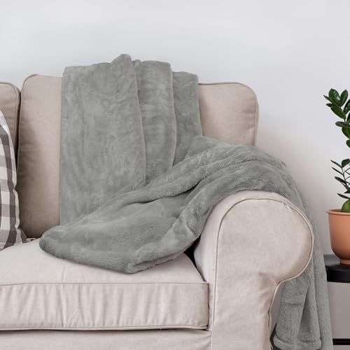 DEZ FURNISHINGS Ultra Soft Plush Fleece Throw Blanket, Double Sided Cozy Thick Warm Blanket for Sofa & Bed, Throw XL (60" x 70"), Light Gray - color: Light Gray, size: Throw XL (60" x 70")