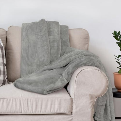 DEZ FURNISHINGS Ultra Soft Plush Fleece Throw Blanket, Double Sided Cozy Thick Warm Blanket for Sofa & Bed, Throw XL (60" x 70"), Light Gray - color: Light Gray, size: Throw XL (60" x 70")