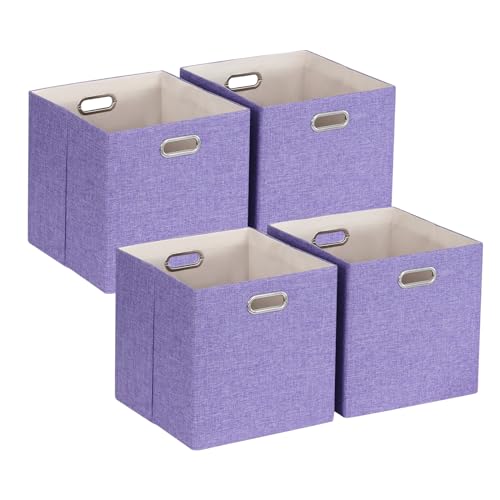11" x 11" x 11" Linen Storage Cubes with Handles, Pack of 4 | Collapsible Fabric Bins for Home Organization, Suitable for Shelves, Closet, Wardrobe, Bedroom - size: 11 x 11 x 11 Inch