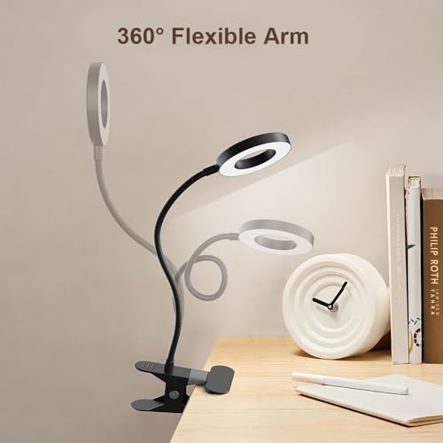 LED Desk Lamp Clip on Light with 3 Color Modes 10 Brightness Ring/Clamp Light 360° Adjustable Neck Dimmable Eye Protection Desk Lamps for Home Office - style: Ring Clip-on Desk Lamp