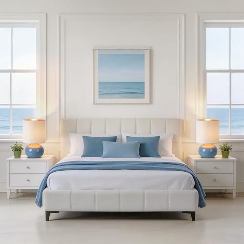 Hamucd Ceramic Table Lamps Set of 2, Modern Classic Bedside Lamps for Nightstand, Small Table Lamp for Bedroom Living Room Desk End Table(Blue) - color: Blue