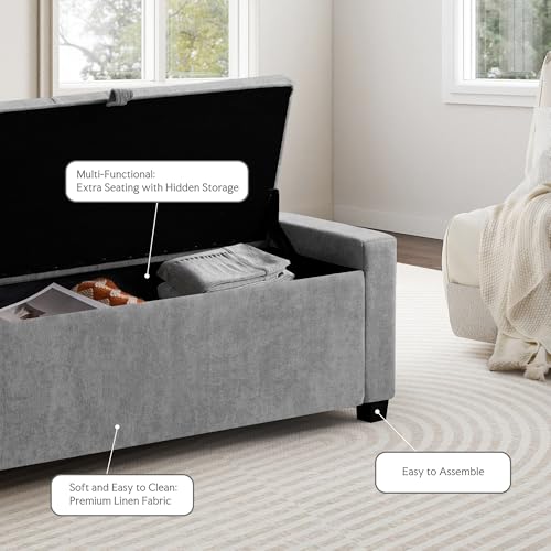 GRAINELL 42.13” Storage Ottoman Bench, Upholstered Tufted Bedroom Bench | End of Bed Storage Bench for Living Room & Entryway, 350 lb Capacity - color: Light Gray