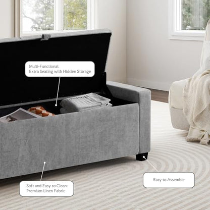 GRAINELL 42.13” Storage Ottoman Bench, Upholstered Tufted Bedroom Bench | End of Bed Storage Bench for Living Room & Entryway, 350 lb Capacity - color: Light Gray
