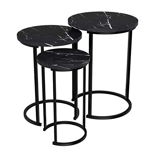 Lavish Home Round Nesting Tables Set of 3, Faux Marble Tabletop, Black | 25”H / 22.5”H / 20.25”H Modern Side Tables, Space Saving Accent Table Set, for Living Room, Bedroom, Dorm or Home Office - color: Black Marble