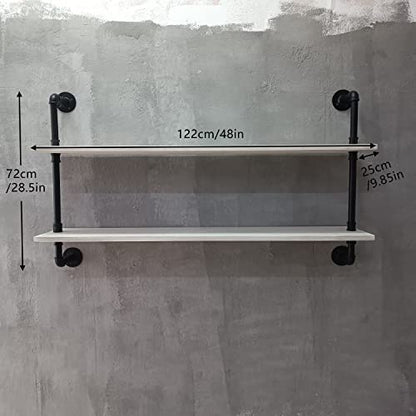 HDDFER Floating Shelves for Wall Bookshelf Industrial Pipe Shelving Shelves Natural Wood Planks 48 inch Rustic Wall Shelves Hanging Bookshelves Farmhouse Kitchen Shelving - color: White, size: 2Tier48in