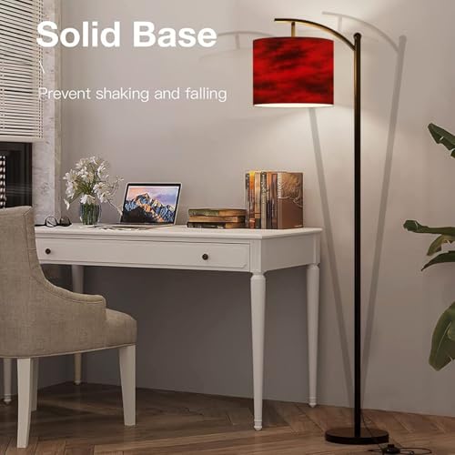 Arc Floor Lamp Black red Abstract Toned Fiery Effect Copy Space for Modern Tall Standing Lamp Dimmable with Remote Adjustable Drum Shade Footswitch for Living Room Bedroom Office - color: Multi1